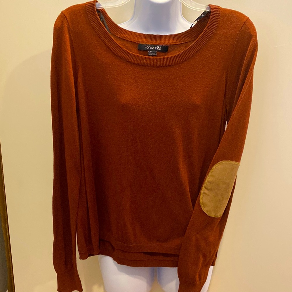 Large Forever 21 brown sweater with patched elbows. Never worn.